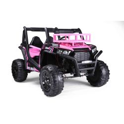 Dječji auto na akumulator UTV 24V, Roza, dvosjed, 2 x 200 W motor, Litijeva baterija, EVA kotači, ovjes osovine, električna kočnica, tapecirano sjedalo, 2.4 GHz daljinski upravljač, USB, AUX