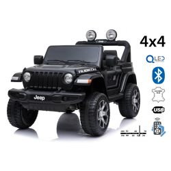 Dječji auto na akumulator JEEP Wrangler, crni, duplo kožno sjedalo, jednosjed, radio s Bluetooth i USB ulazom, 4x4 pogon, 12V10Ah Baterija, EVA kotači, ovjes osovina, 2.4 GHz daljinsko upravljanje, licencirani