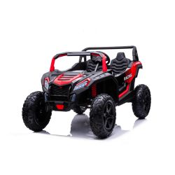 Električni automobil UTV XXL 24V, crveni, dvosjed, motori snage 180 W, gumeni kotači na napuhavanje, amortizirane stražnje osovine, disk kočnica, tapecirano sjedalo, podesivi volan, bluetooth, MP3 uređaj s USB ulazom